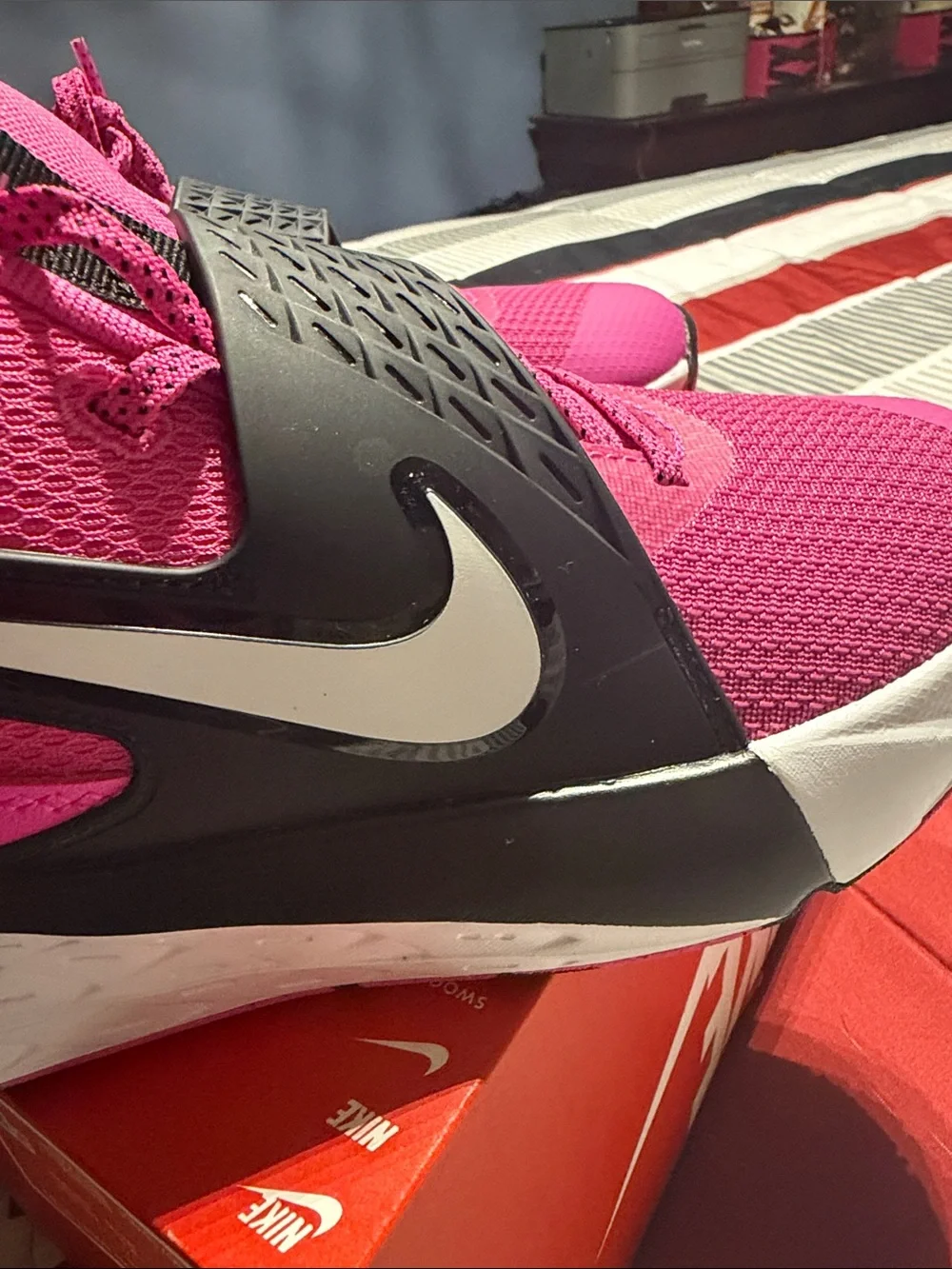 Nike Hot Pink and Black Basketball Sneakers with White Swoosh